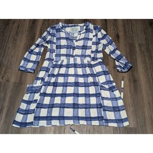 Maeve Anthropologie Blue White Plaid Dress Small 3/4 Sleeve‎ Tie Waist